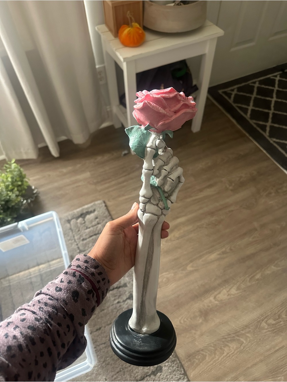 Rachel Zoe White Skeleton Hand Vase with Pink Rose